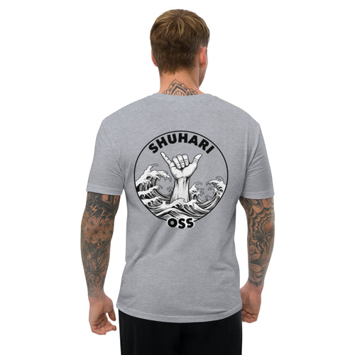 Camiseta manga corta Shuhari BJJ gris jaspeado vista trasera – ropa BJJ España
