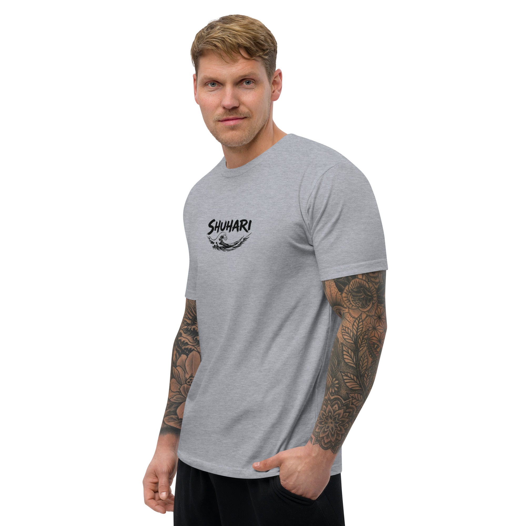 Camiseta manga corta Shuhari BJJ gris jaspeado vista frontal izquierda – BJJ España
