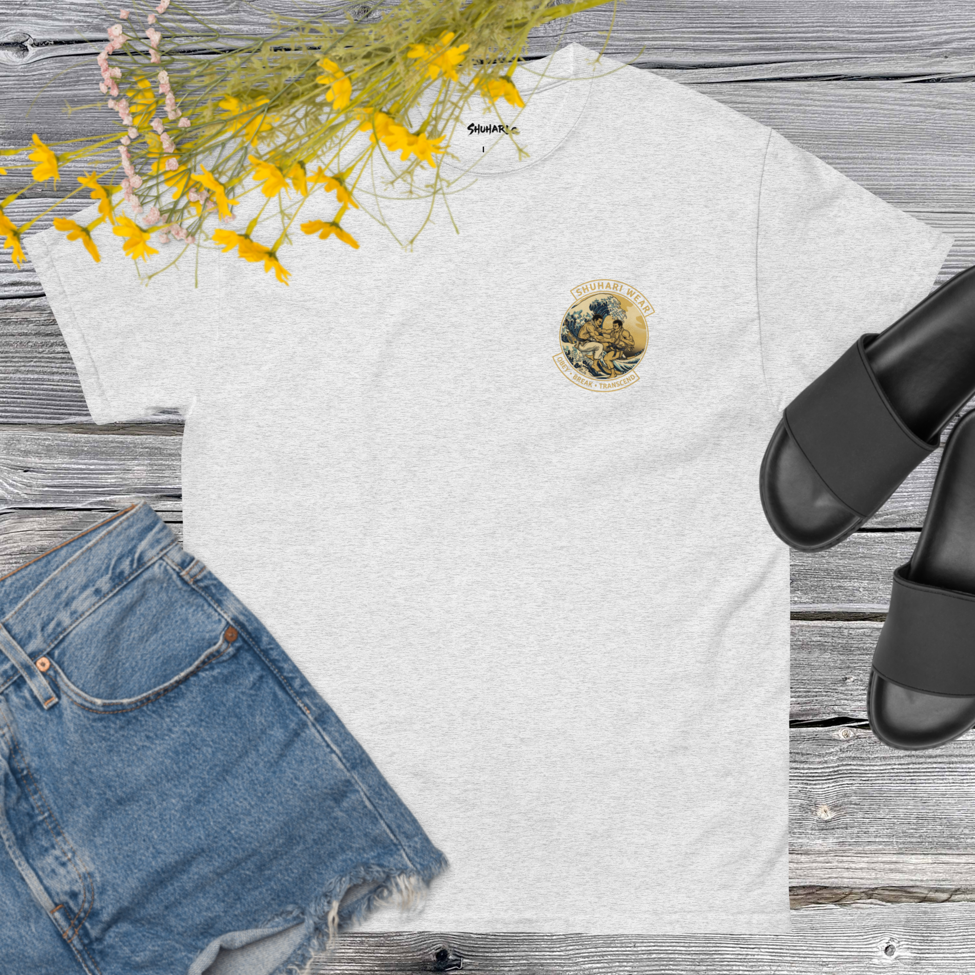 Camiseta Clásica Shuhari BJJ gris vista frontal – ropa artes marciales
