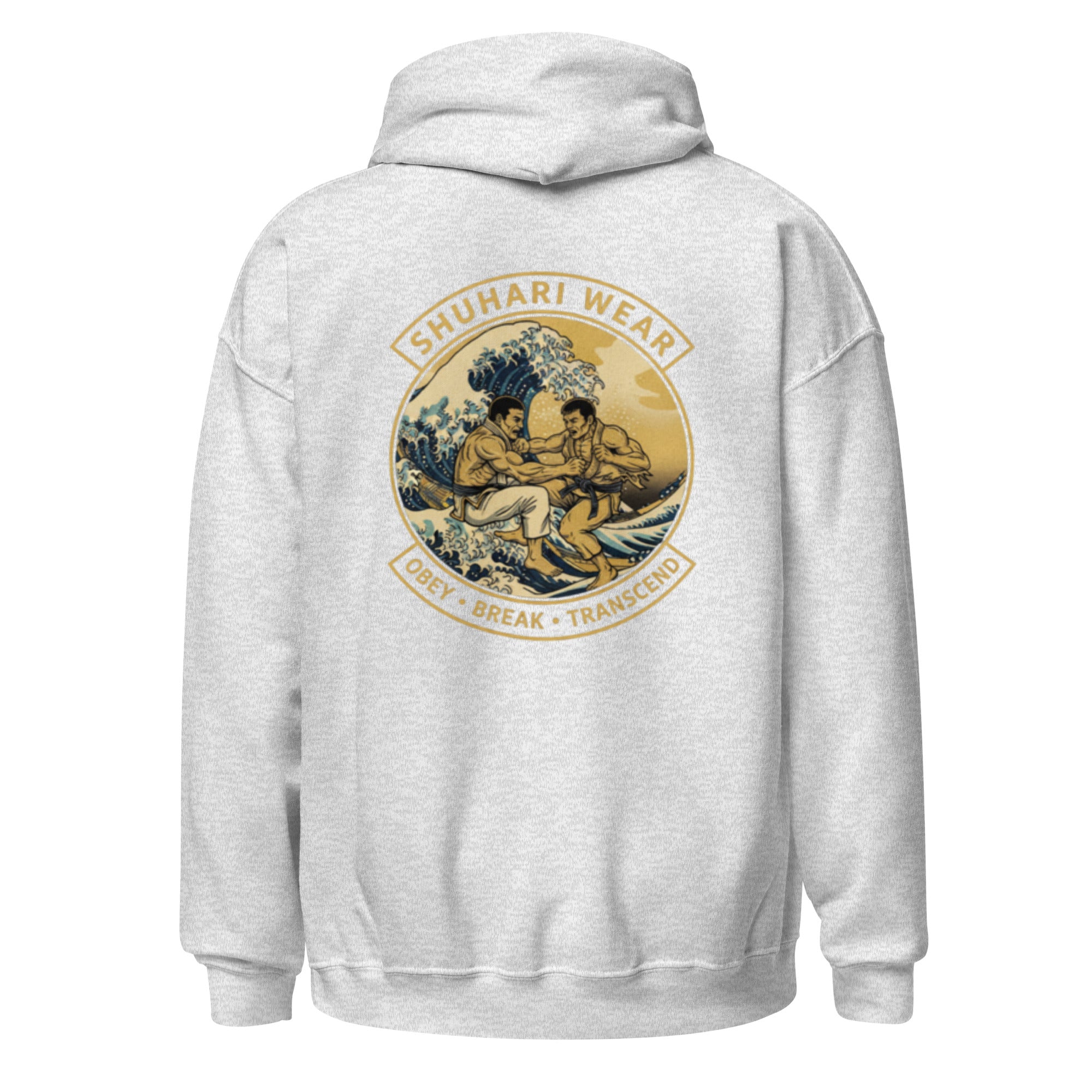 Sudadera con Capucha Shuhari BJJ gris vista trasera detalle – BJJ España