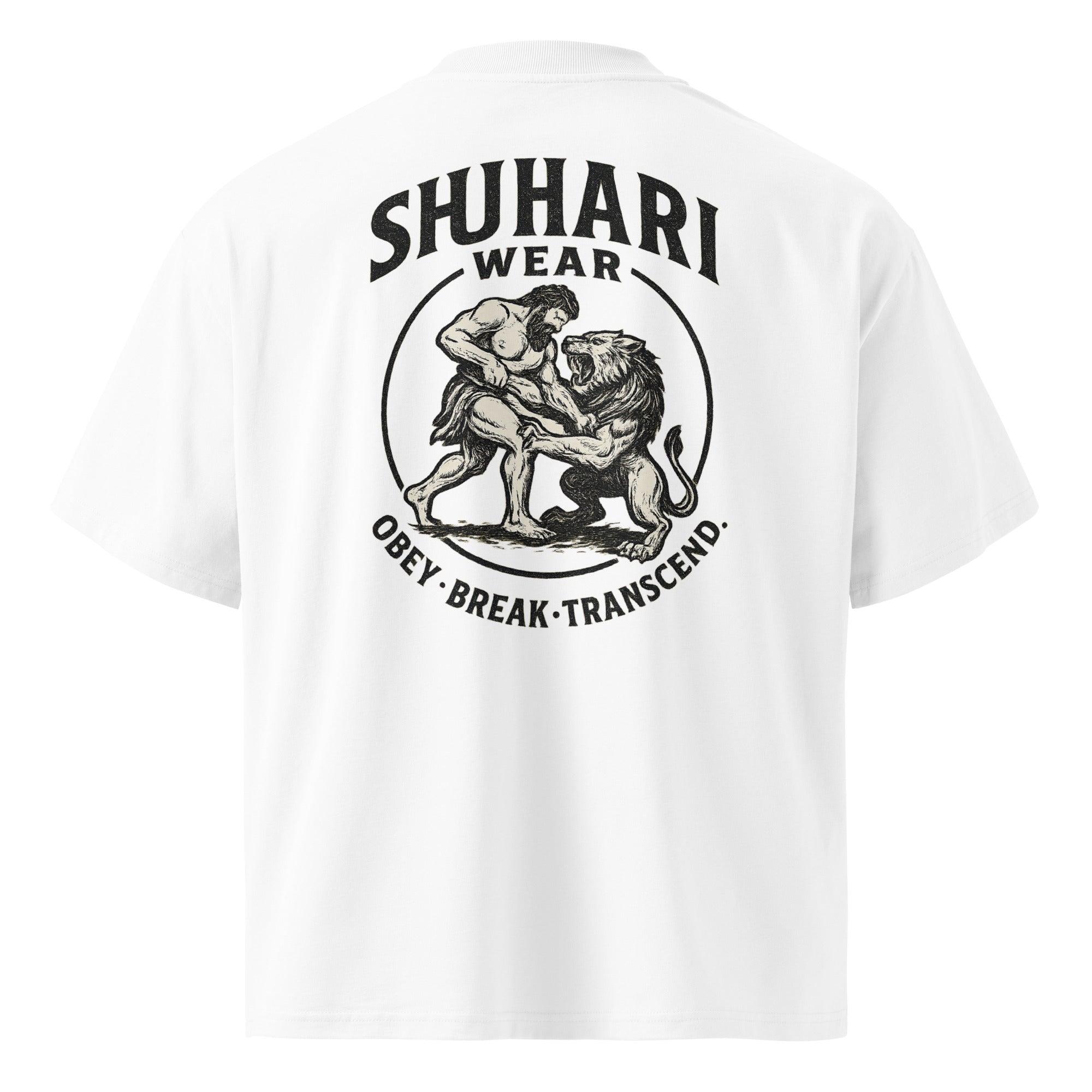 Camiseta Oversize Orgánica Shuhari BJJ blanca vista trasera – ropa BJJ sostenible