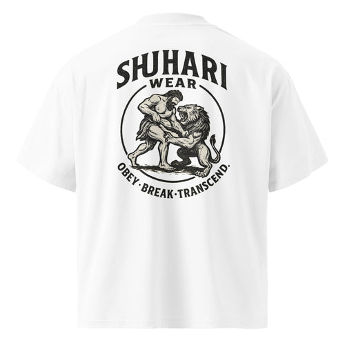 Camiseta Oversize Orgánica Shuhari BJJ blanca vista trasera – ropa BJJ sostenible