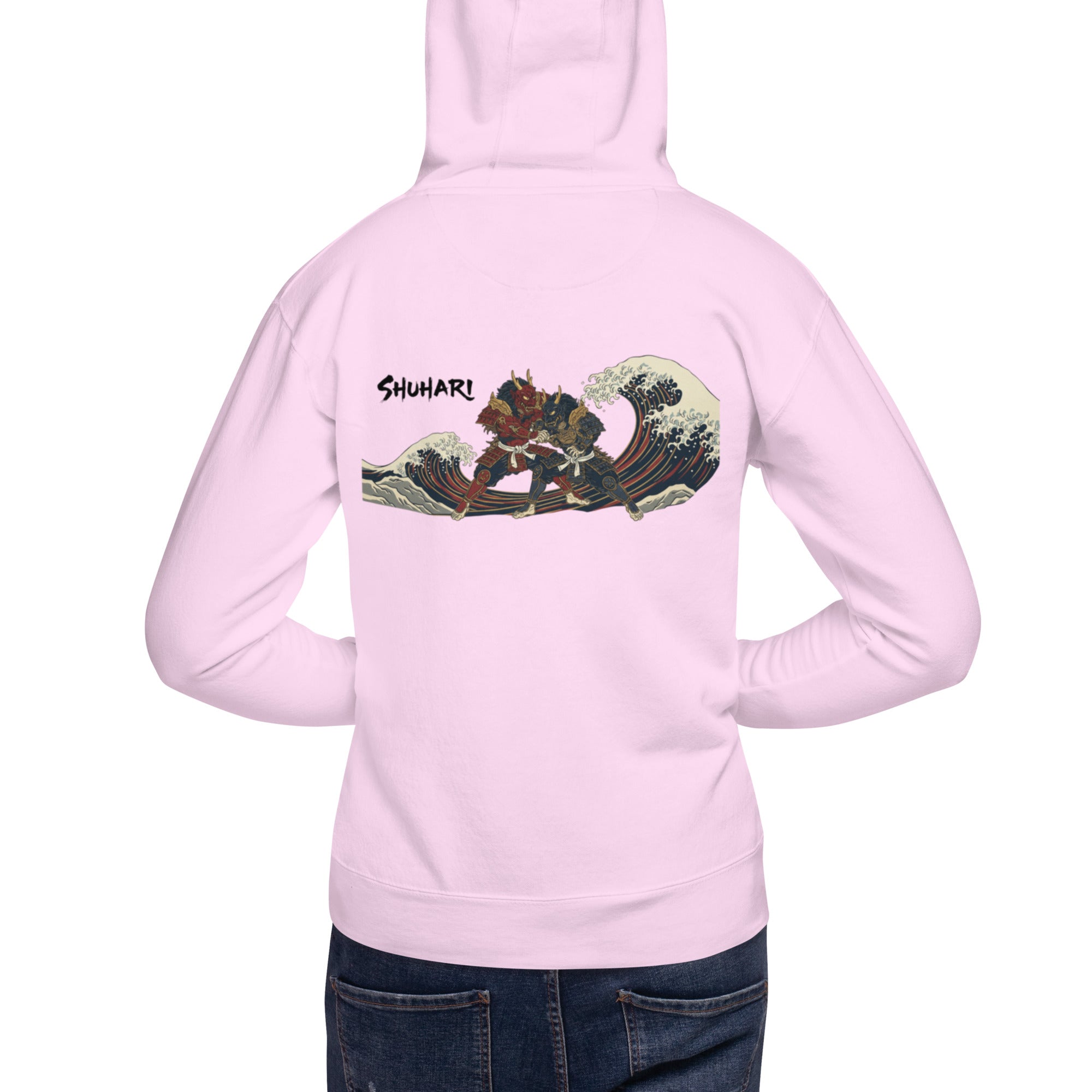 Sudadera Hoodie Shuhari BJJ lavanda vista trasera detalle – sudadera artes marciales