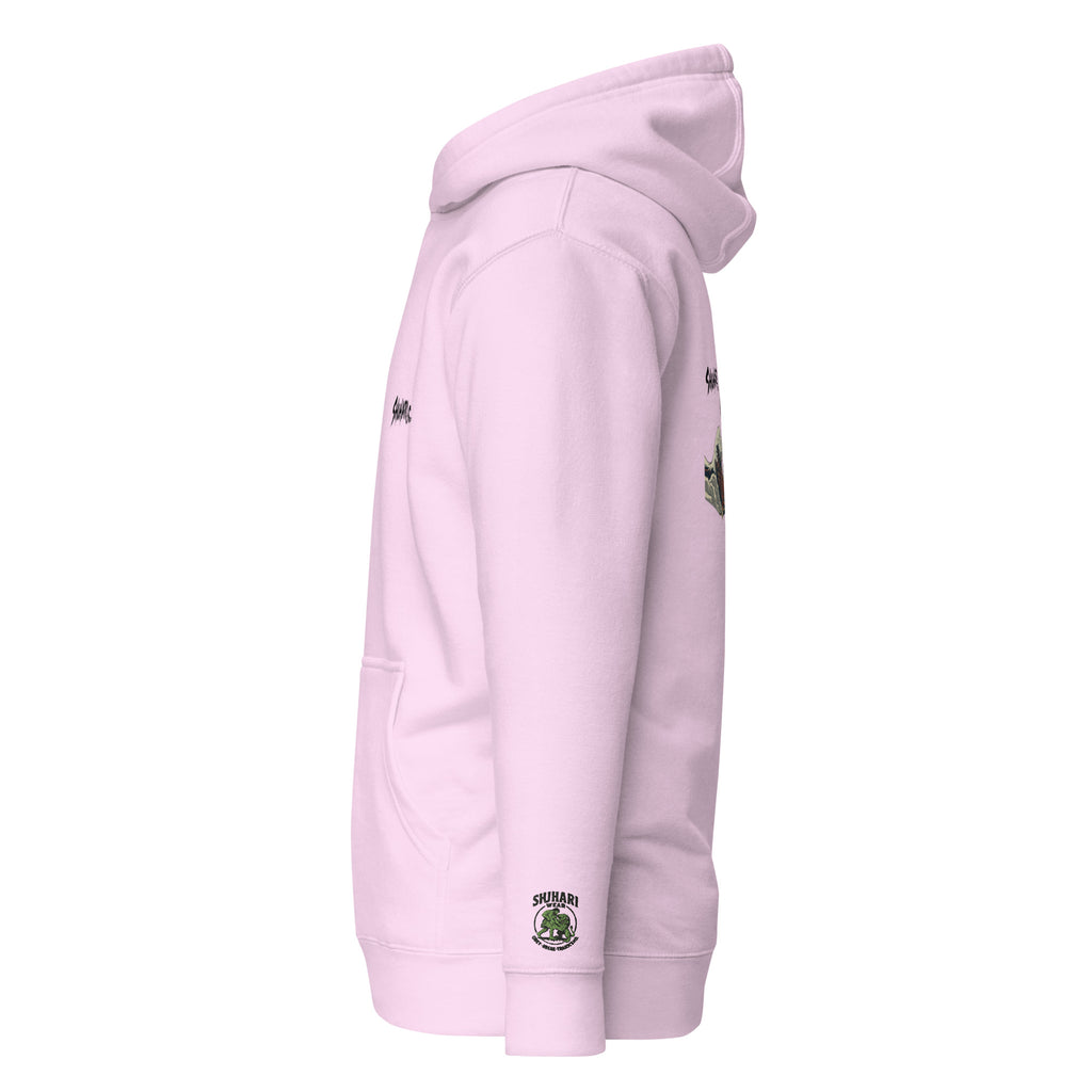 Sudadera Hoodie Shuhari BJJ lavanda vista lateral izquierda – artes marciales